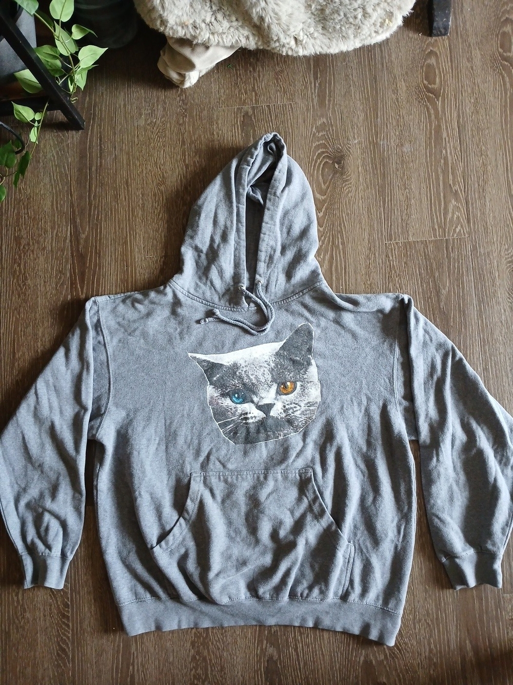 Golf Wang Gray Pullover Hoodie Sweatshirt with Heterochromatic Cat Graphic